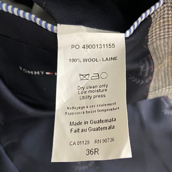 Tommy Hilfiger Men's 36 Regular Suit Jacket Modern Fit Wool Grey Camel Plaid NEW - Picture 8 of 9